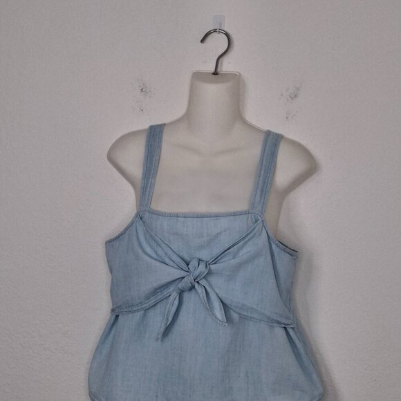 Madewell Denim Tank Top Sz 8P Tie Front 100% Cotton Boho Coastal Beach Cowgirl - Picture 2 of 11